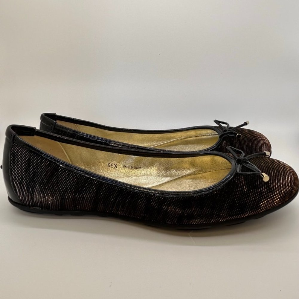 Jimmy Choo Black and Gold Metallic Flats